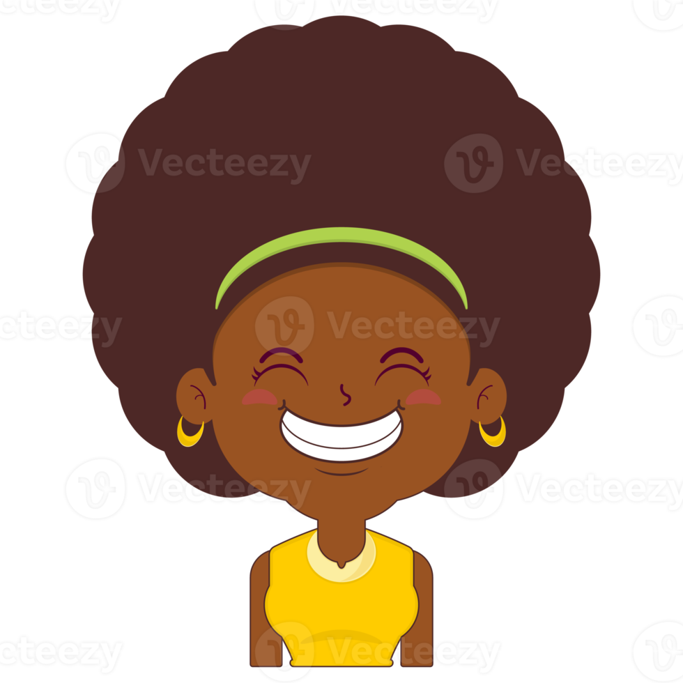 afro woman happy face cartoon cute png