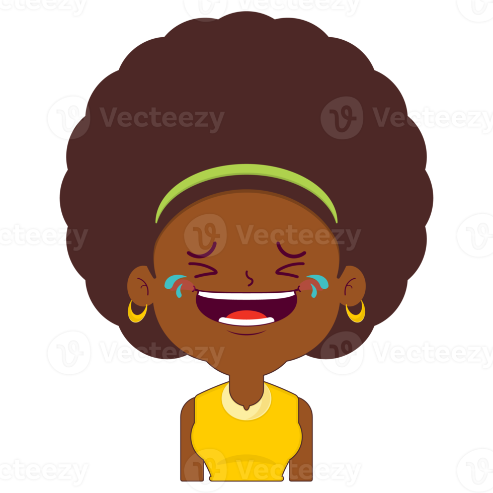 afro vrouw lachend gezicht tekenfilm schattig png
