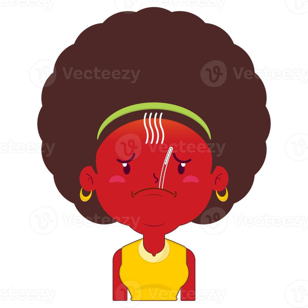 mulher afro rosto doente desenho animado fofo png