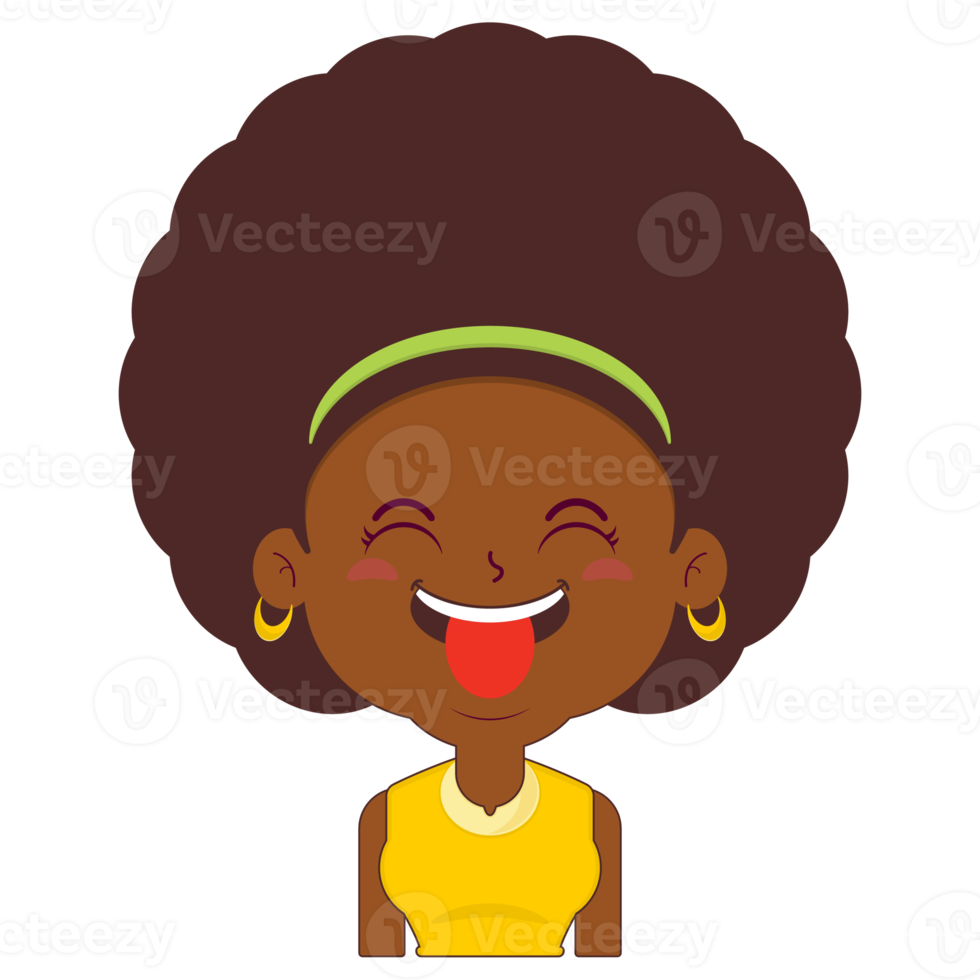 afro mujer juguetón cara dibujos animados lindo png