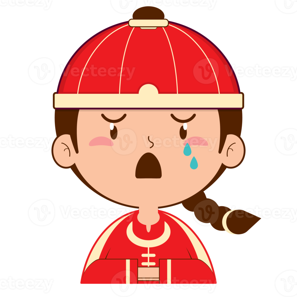 menino chinês chorando rosto cartoon bonito png