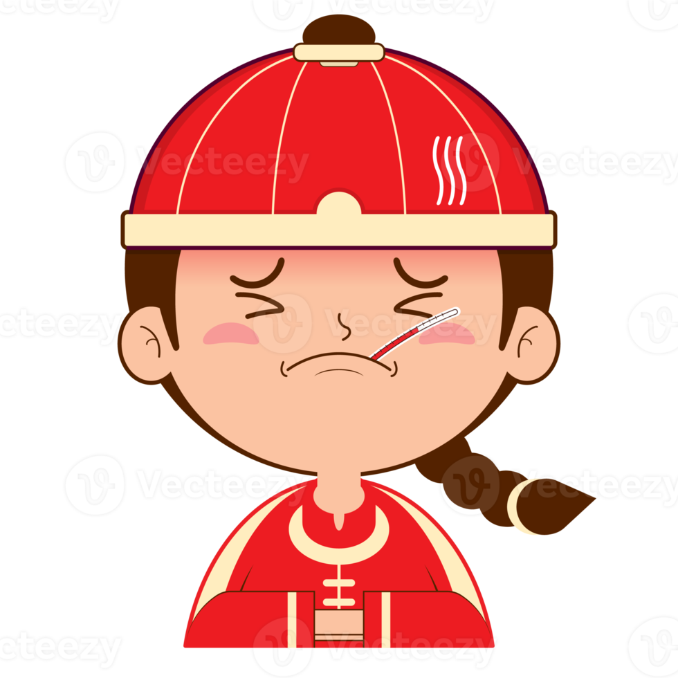 chinese boy sick face cartoon cute png