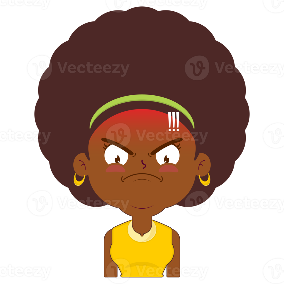 afro frau wütendes gesicht cartoon niedlich png