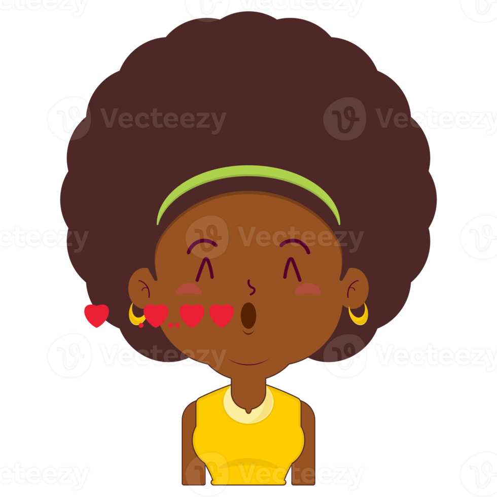 afro donna nel amore viso cartone animato carino png