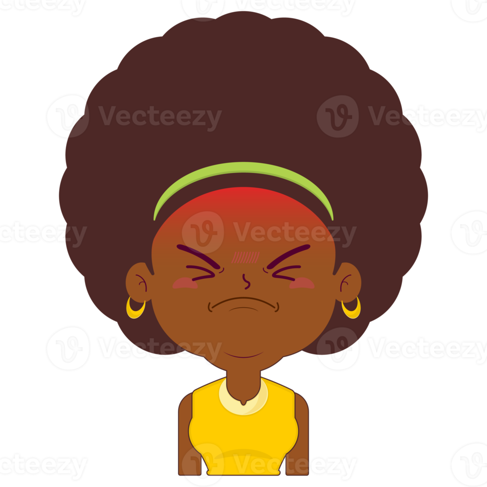 mulher afro rosto machucado desenho animado fofo png