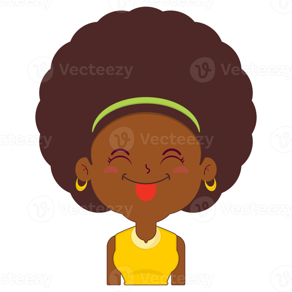 afro woman playful face cartoon cute png