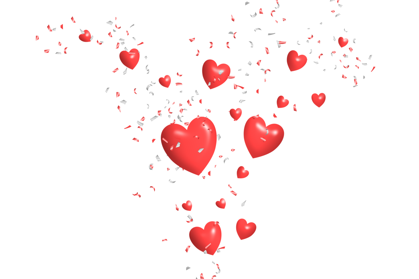 heart red 3D shaped with confetti transparent background png