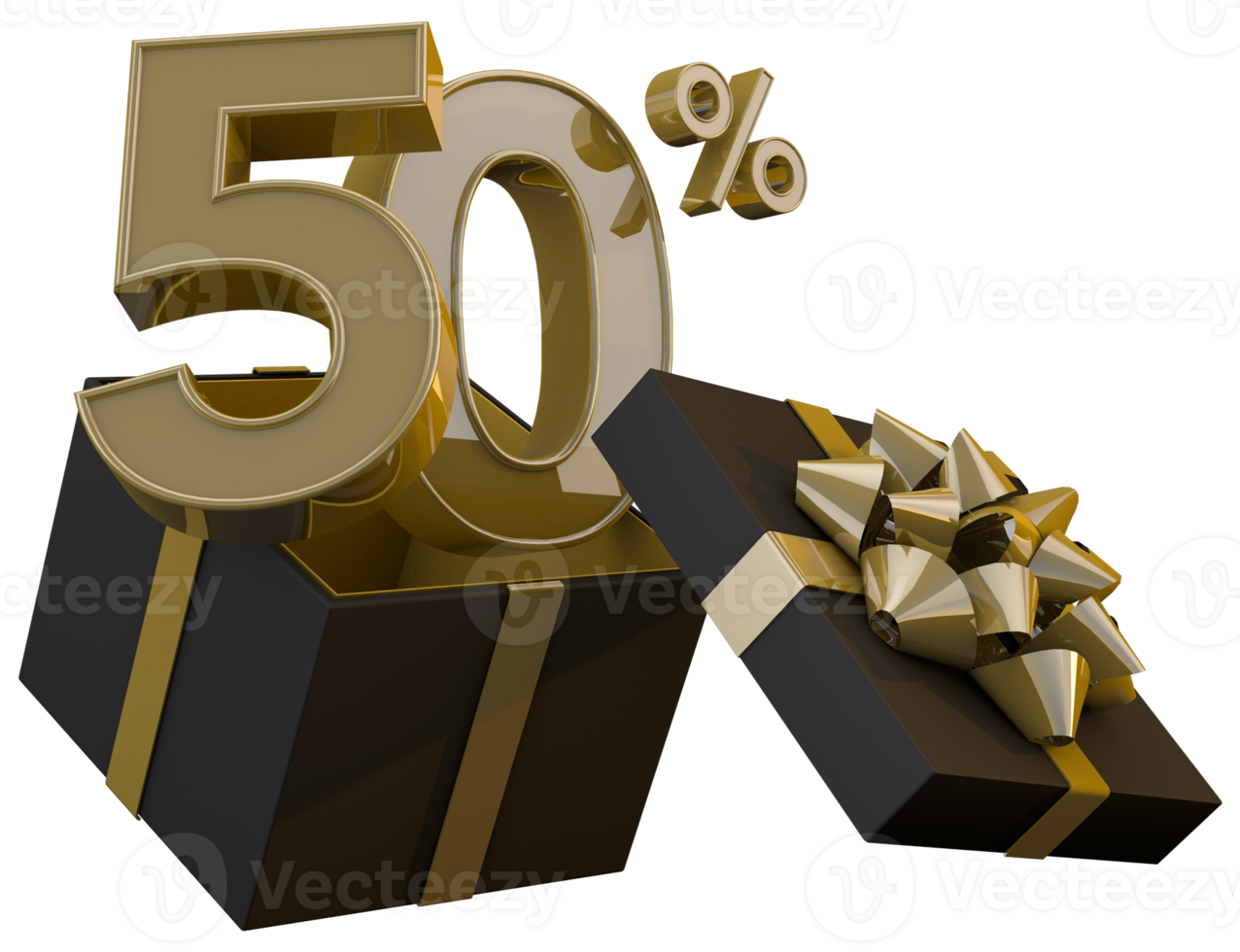 nero Venerdì super vendita con 50 per cento oro numero e nero regalo scatola e oro nastro 3d rendere png