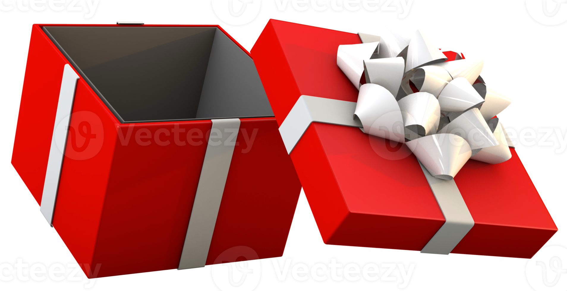 red gift box floating with white ribbon png