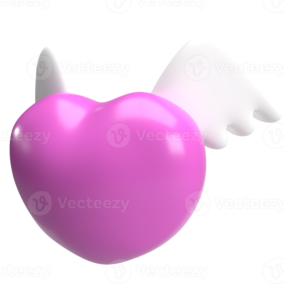 The pink heart and white wing for valentine or love concept 3d rendering png