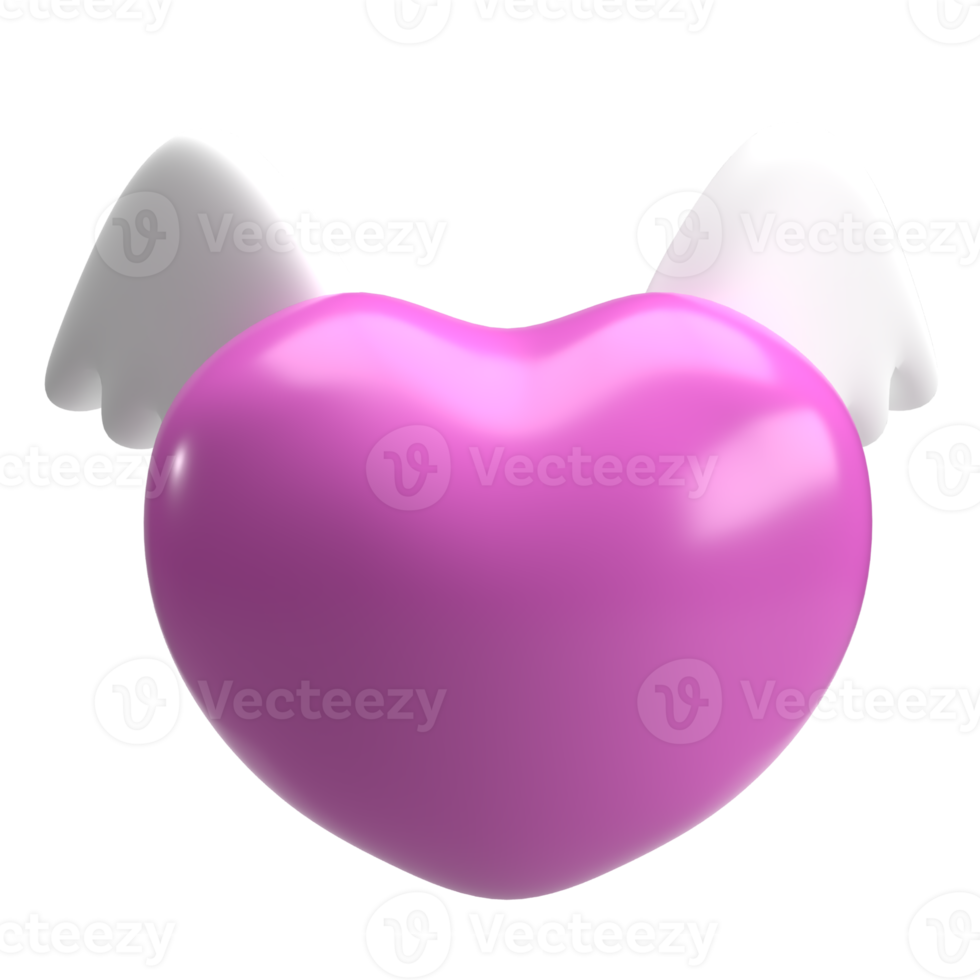 The pink heart and white wing for valentine or love concept 3d rendering png