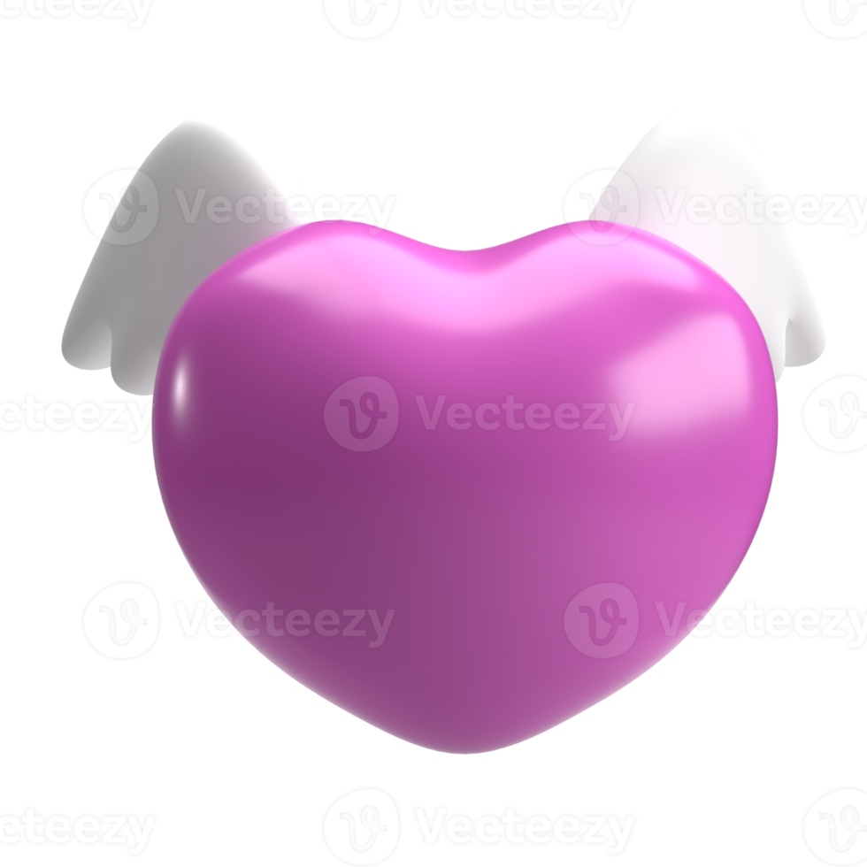 The pink heart and white wing for valentine or love concept 3d rendering png