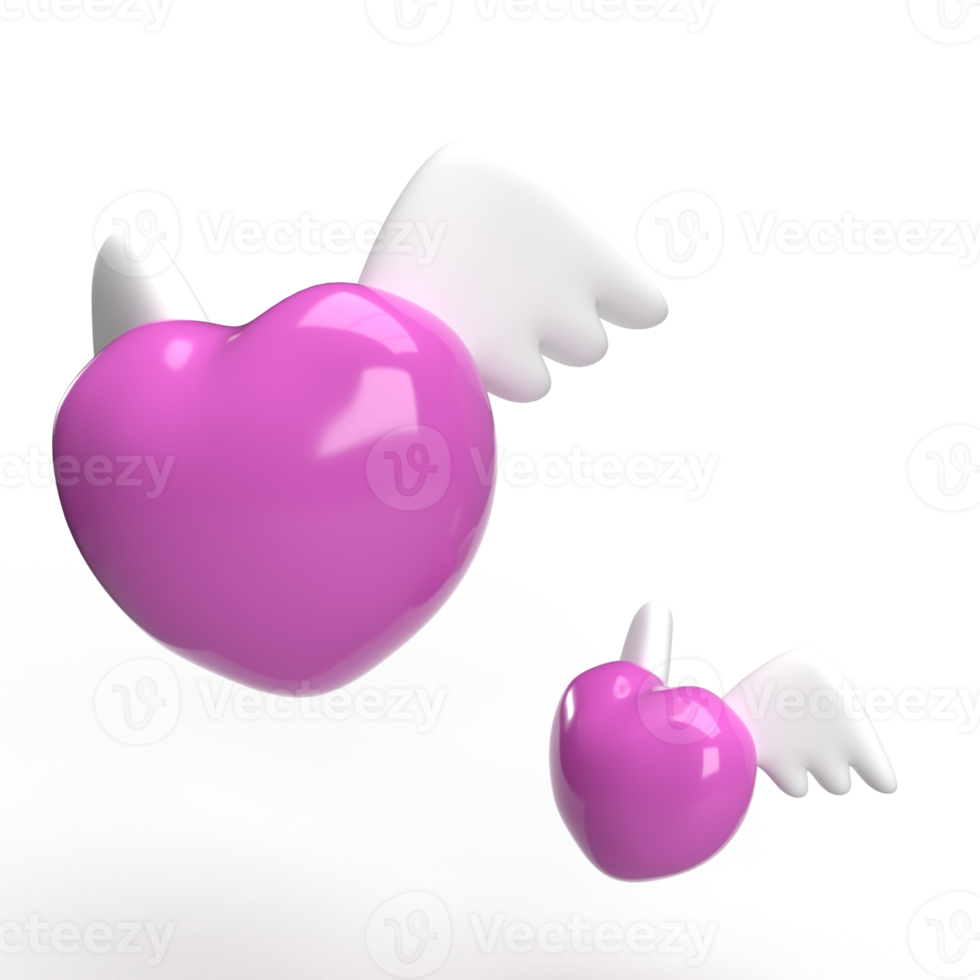The pink heart and white wing for valentine or love concept 3d rendering png