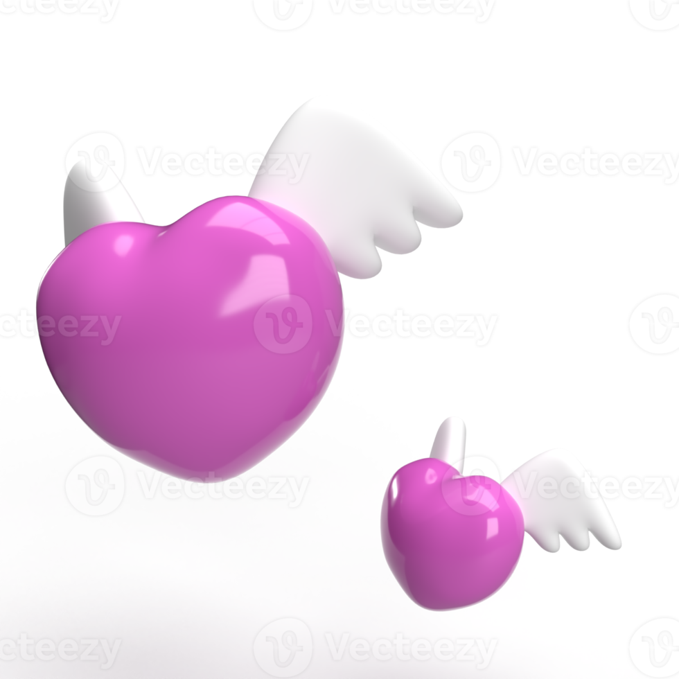 The pink heart and white wing for valentine or love concept 3d rendering png