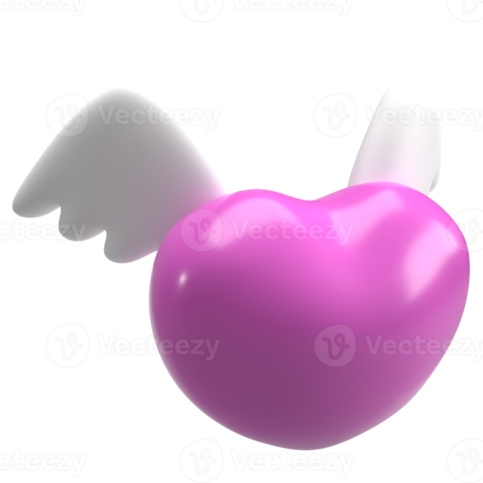 The pink heart and white wing for valentine or love concept 3d rendering png