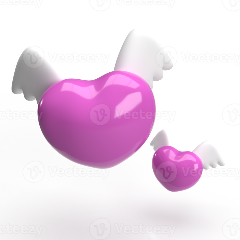 The pink heart and white wing for valentine or love concept 3d rendering png