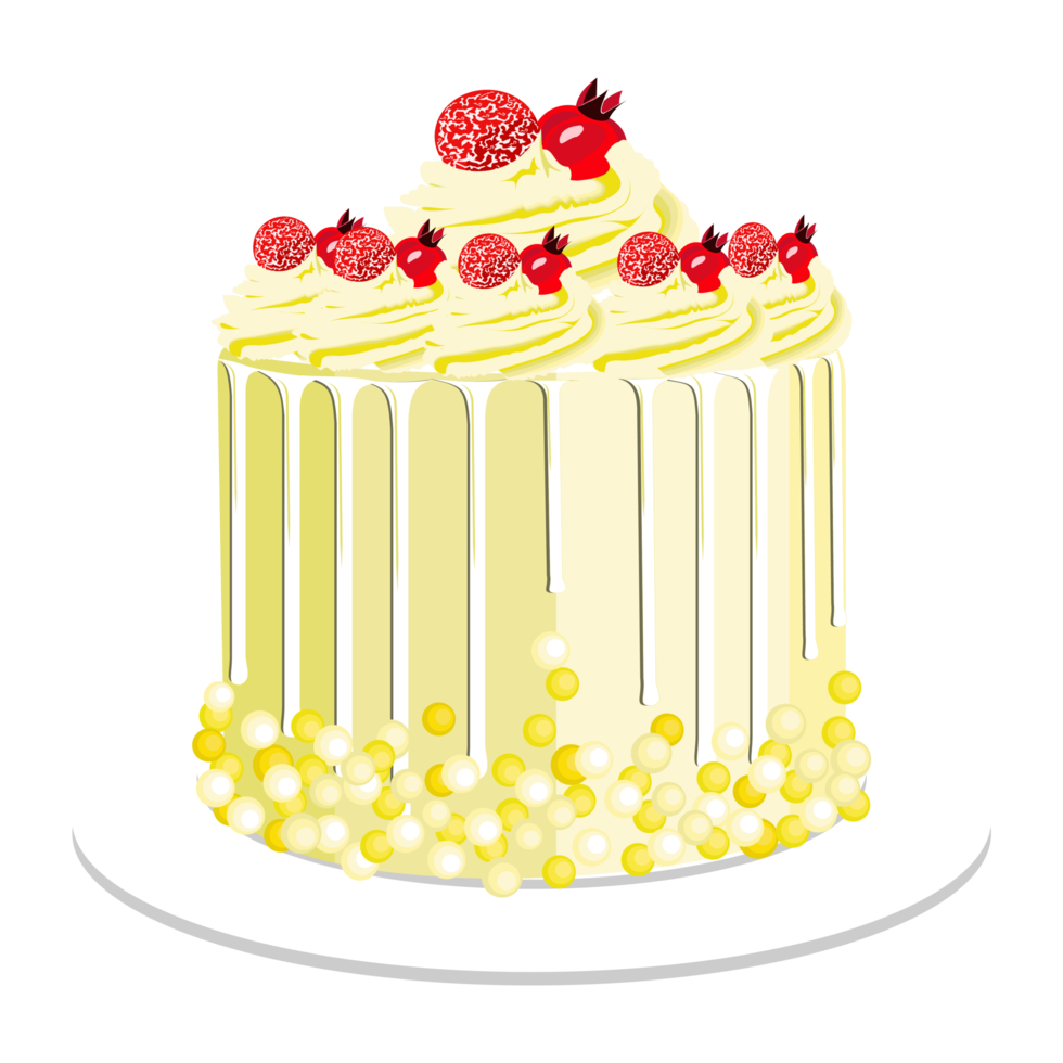 Birthday cake decorated with lemon cream and cherries png