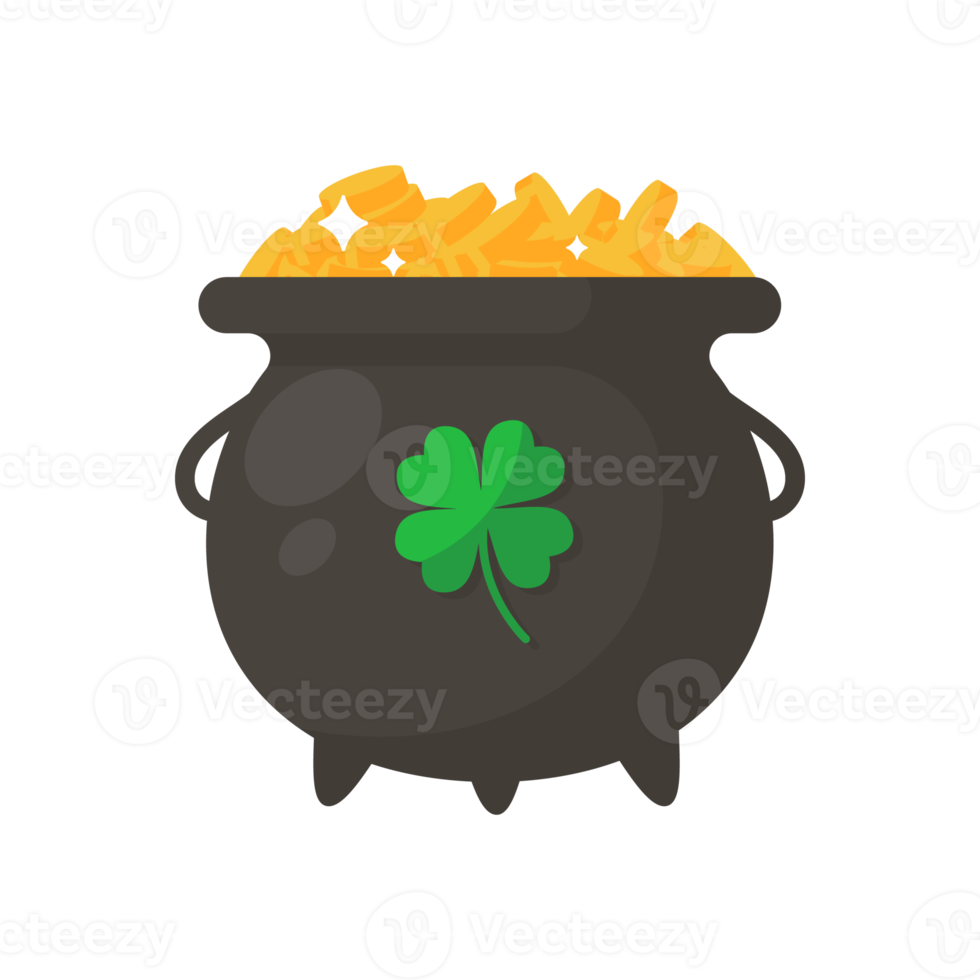 A pot that holds a lot of gold coins. Wealth concept for Saint Patrick's party png