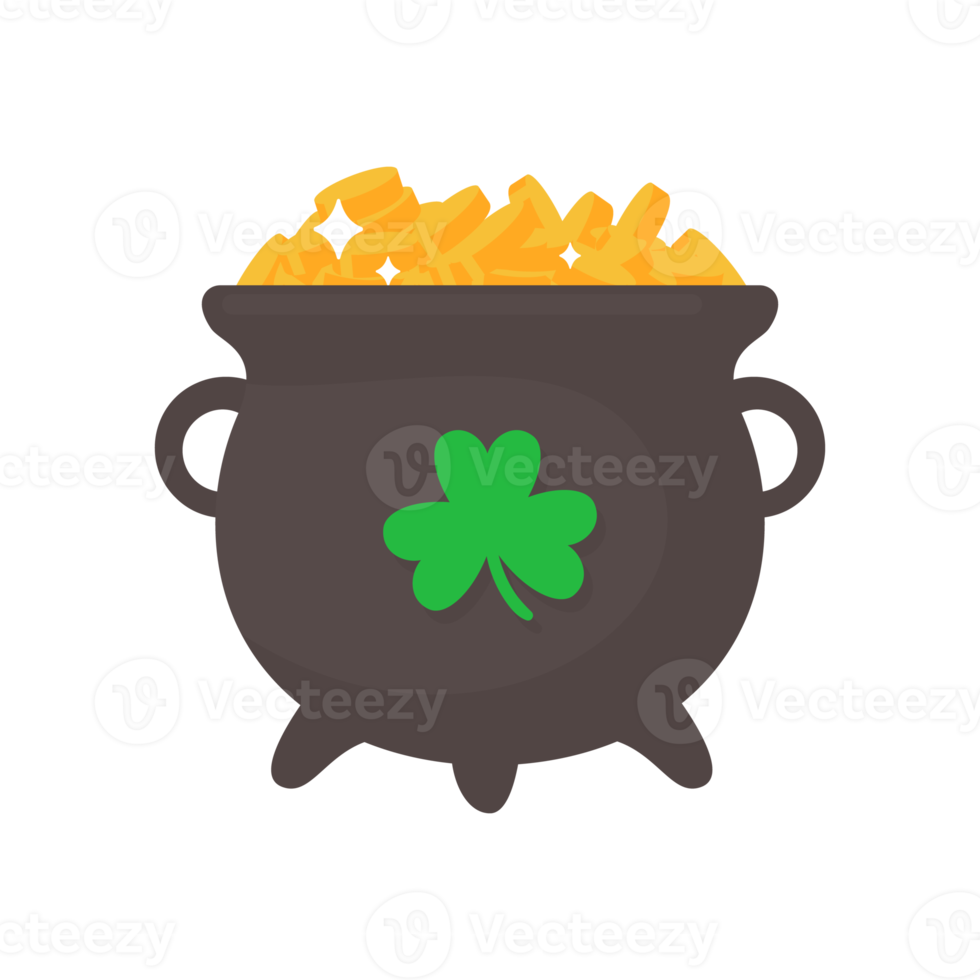 A pot that holds a lot of gold coins. Wealth concept for Saint Patrick's party png