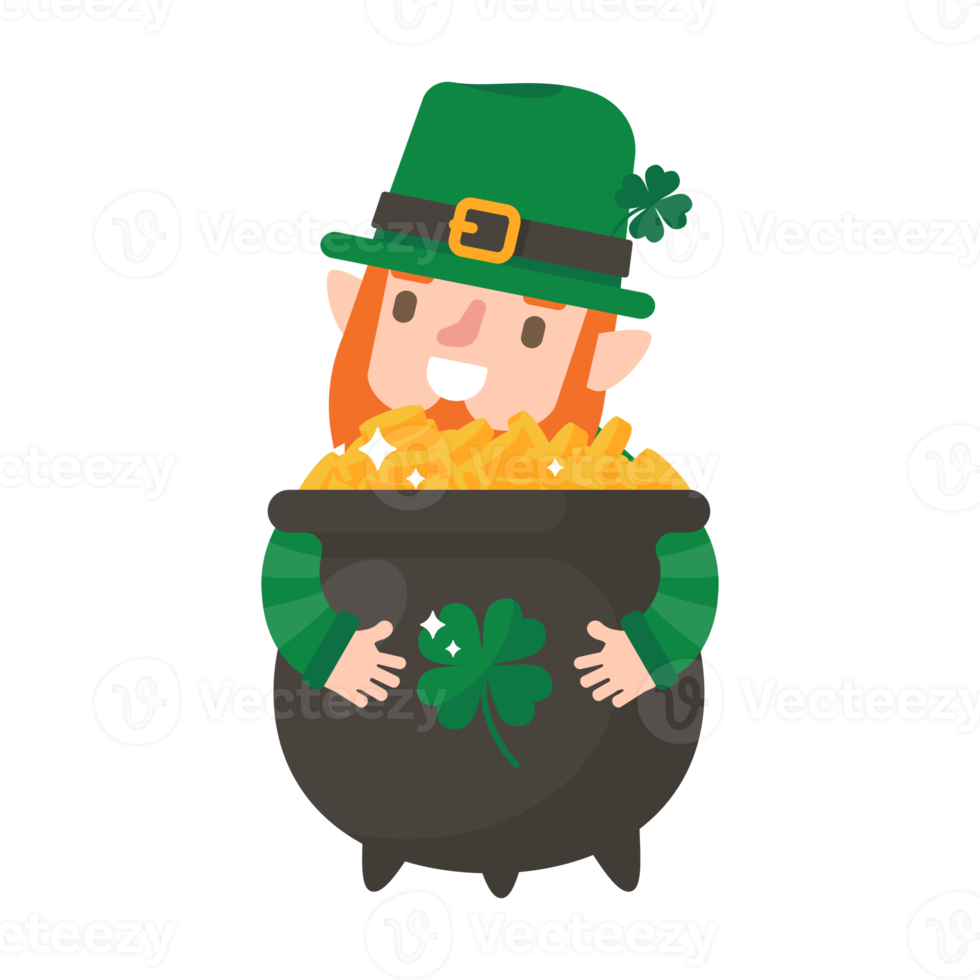 Funny leprechaun cartoon celebrating by drinking beer on Saint Patrick's Day. png