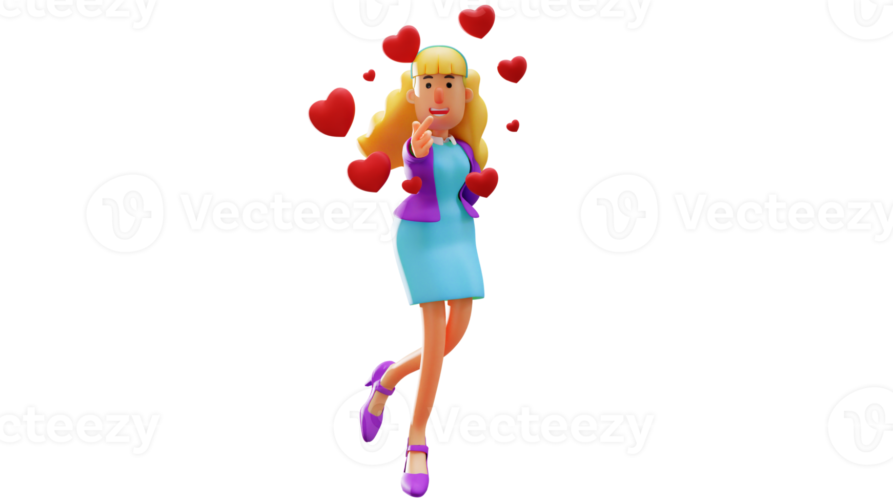 Free 3D illustration. Romantic Woman 3D Cartoon Character. Romantic  beautiful woman showing love sign. Romantic woman surrounded red love  symbol. 3D Cartoon Character 18133393 PNG with Transparent Background