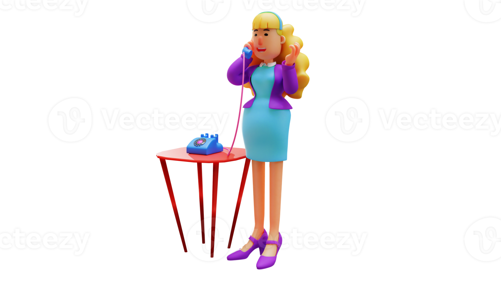 3D illustration. Beautiful office worker 3D Cartoon Character. Beautiful office worker busy taking calls from her clients. 3D Cartoon Character png