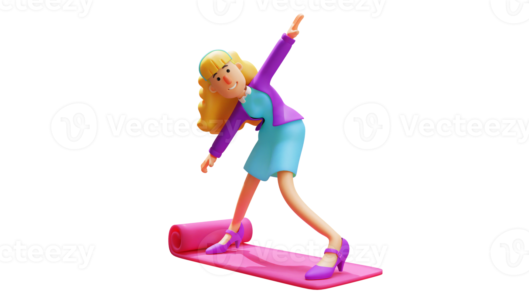 3D illustration. Cheerful Beautiful Woman 3D Cartoon Character. Beautiful woman very happy. Beautiful woman posing on a pink carpet. 3D cartoon character png