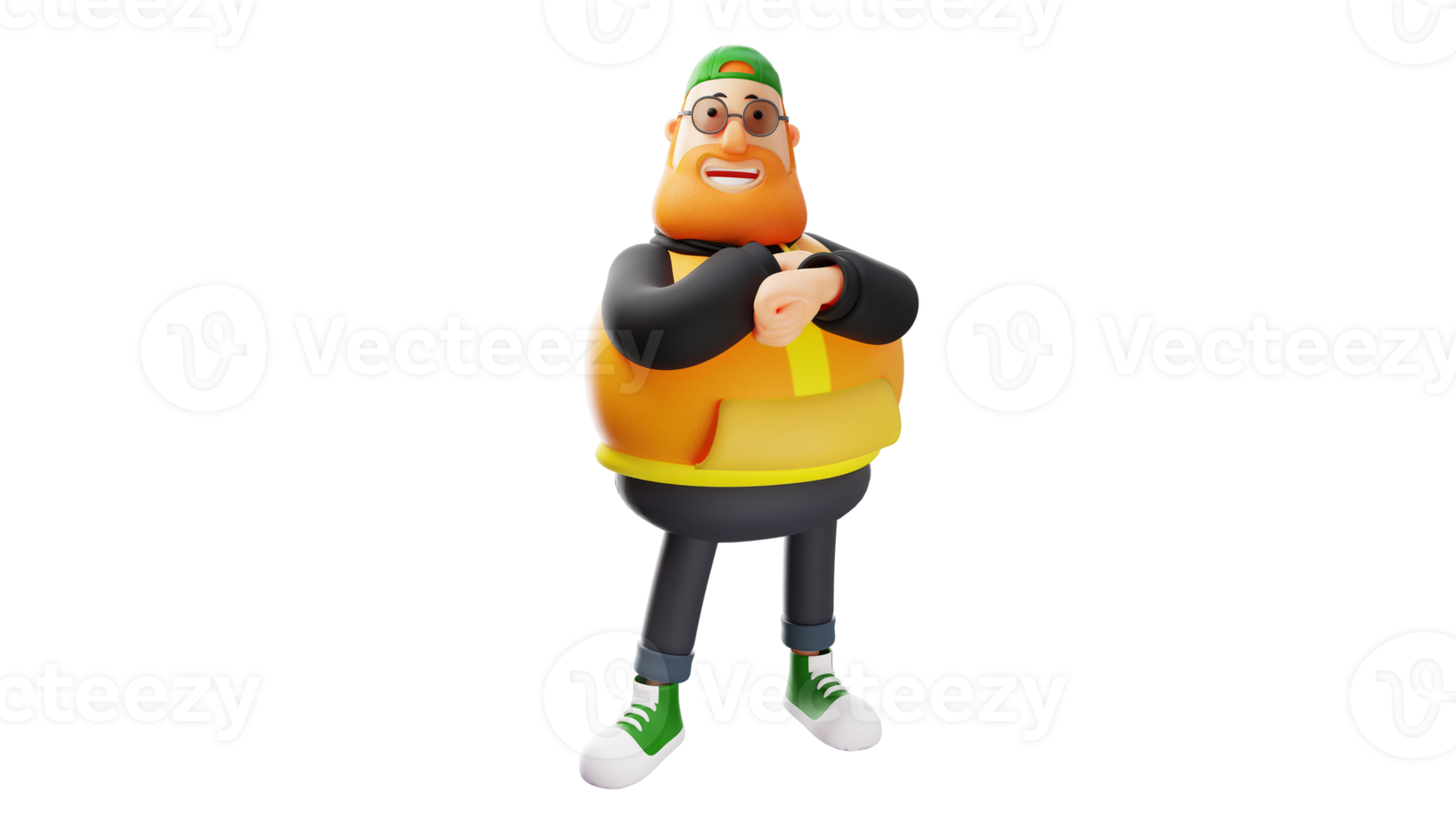 3D illustration. Stylish fat Young Man 3D Cartoon Character. Stylish man standing and smiling friendly. Fat man with his arms crossed. 3D cartoon character png