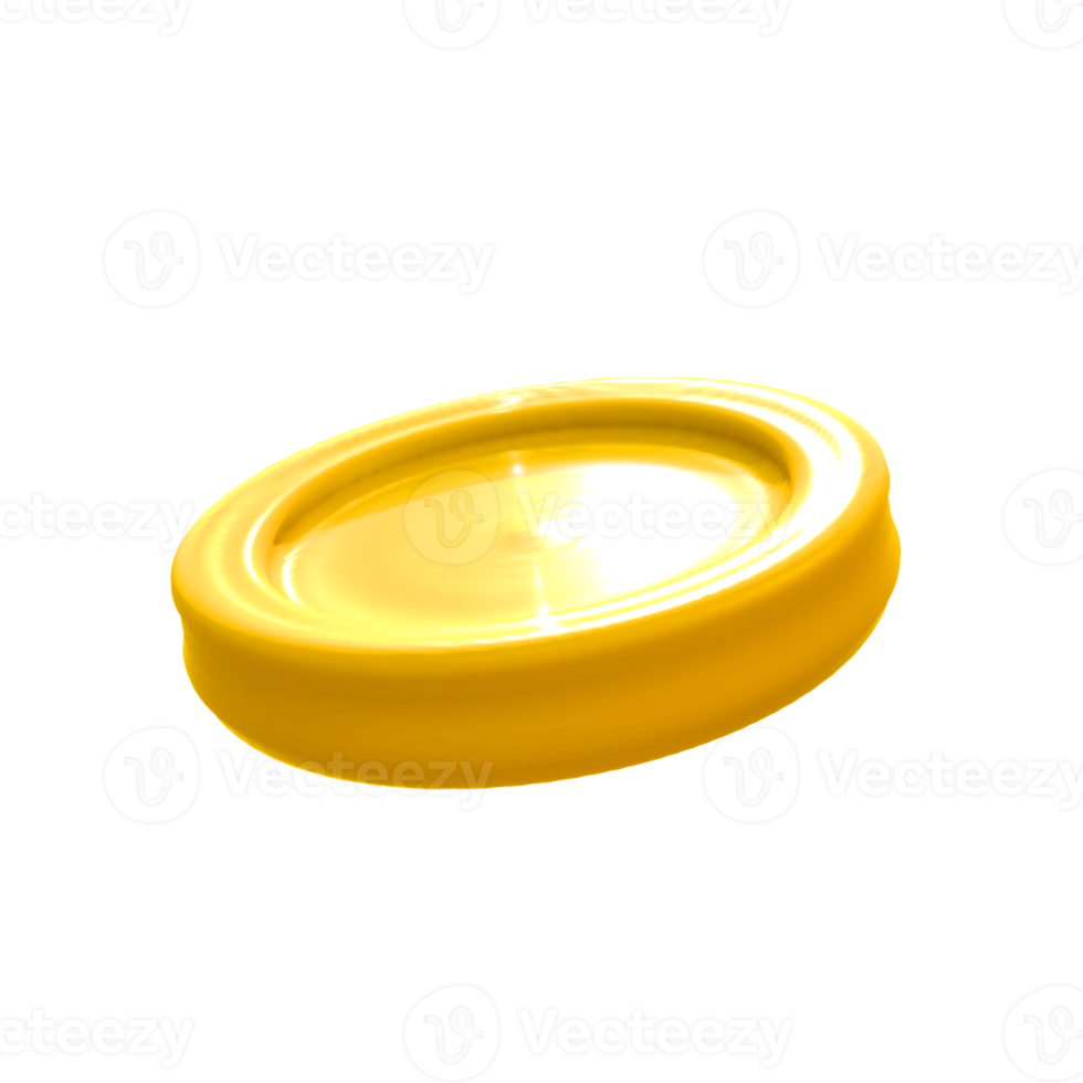 Cute yellow coin 3d rendering png