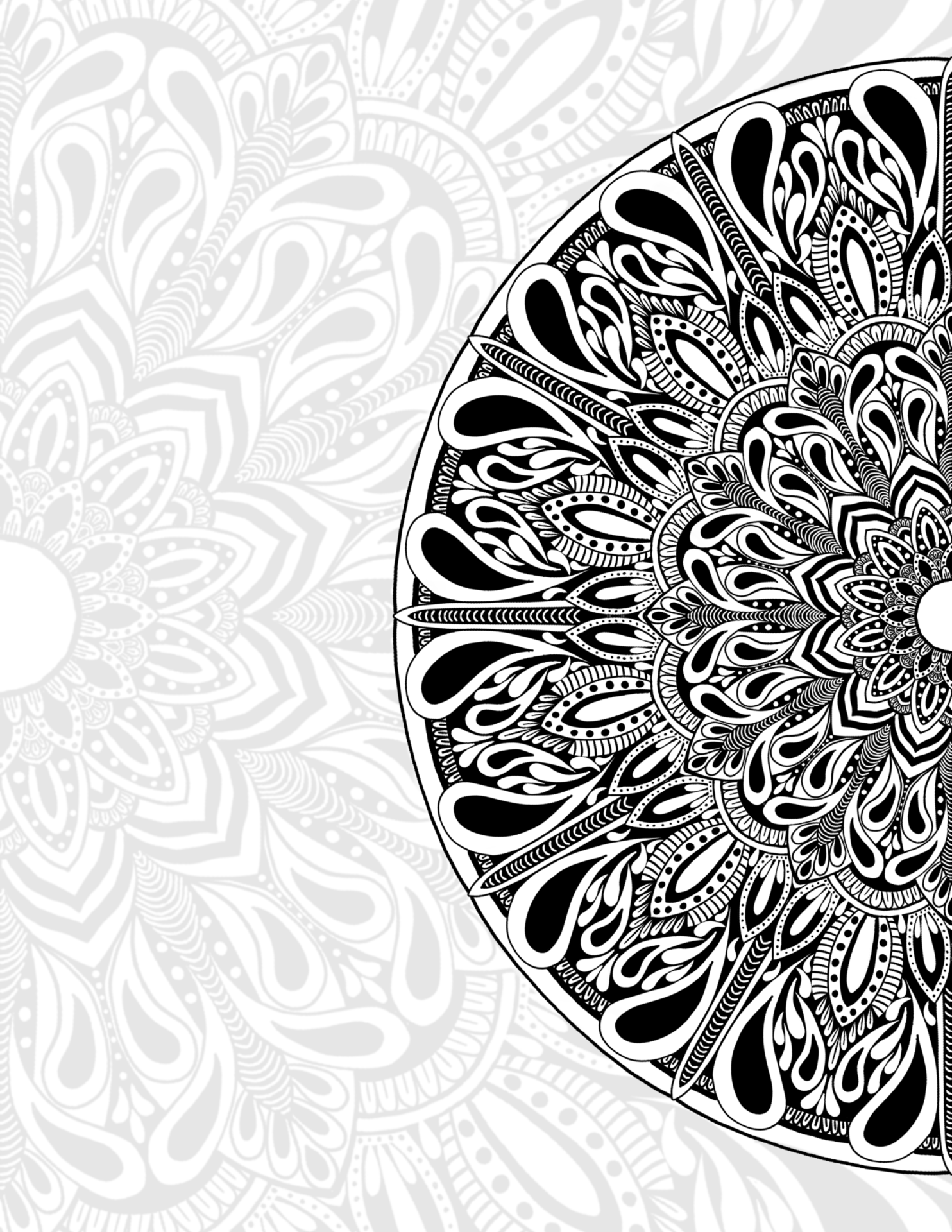 Black and white mandala adults coloring book cover. Illustration