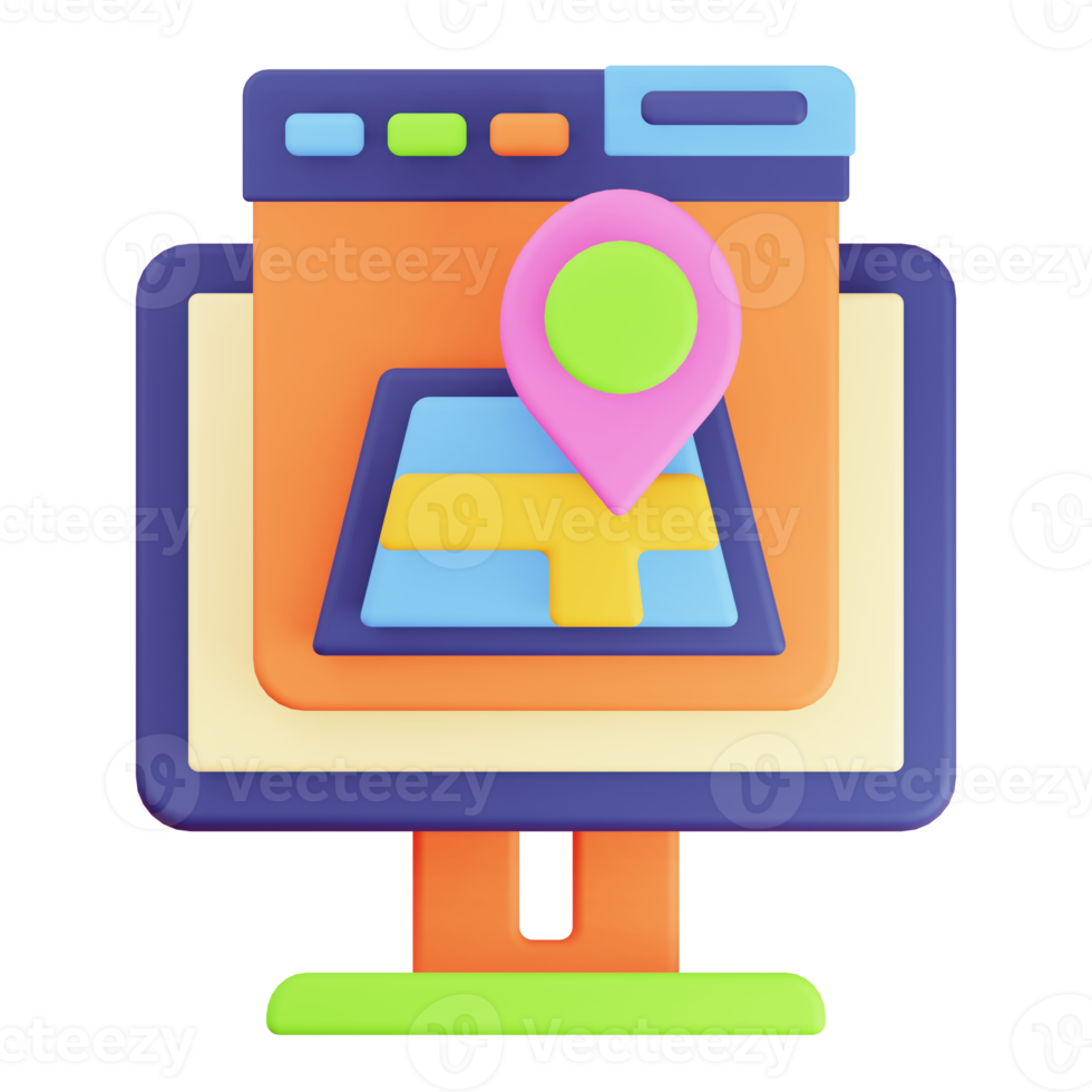3D Render Monitor and Browser Map Location Icon png