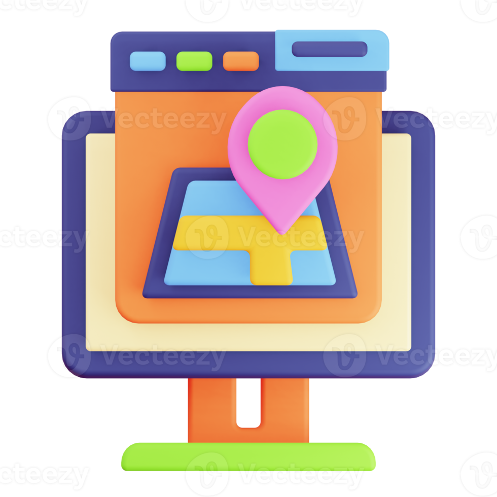 moniteur de rendu 3d et icône d'emplacement de la carte du navigateur png