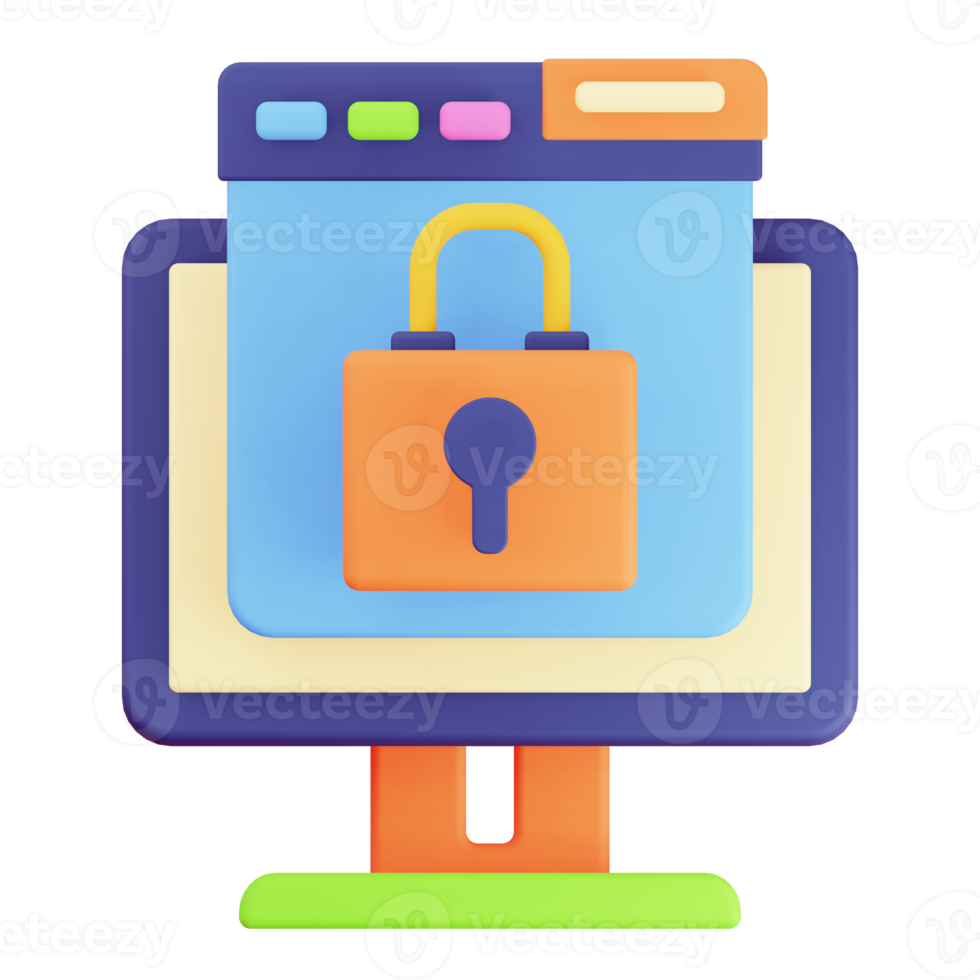 3D Render Monitor and Browser Padlock Security Icon png