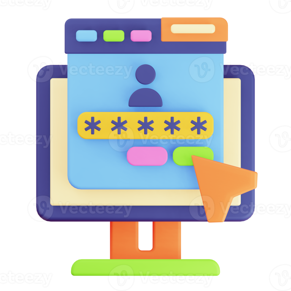 3D Render Monitor and Browser User Login Icon png