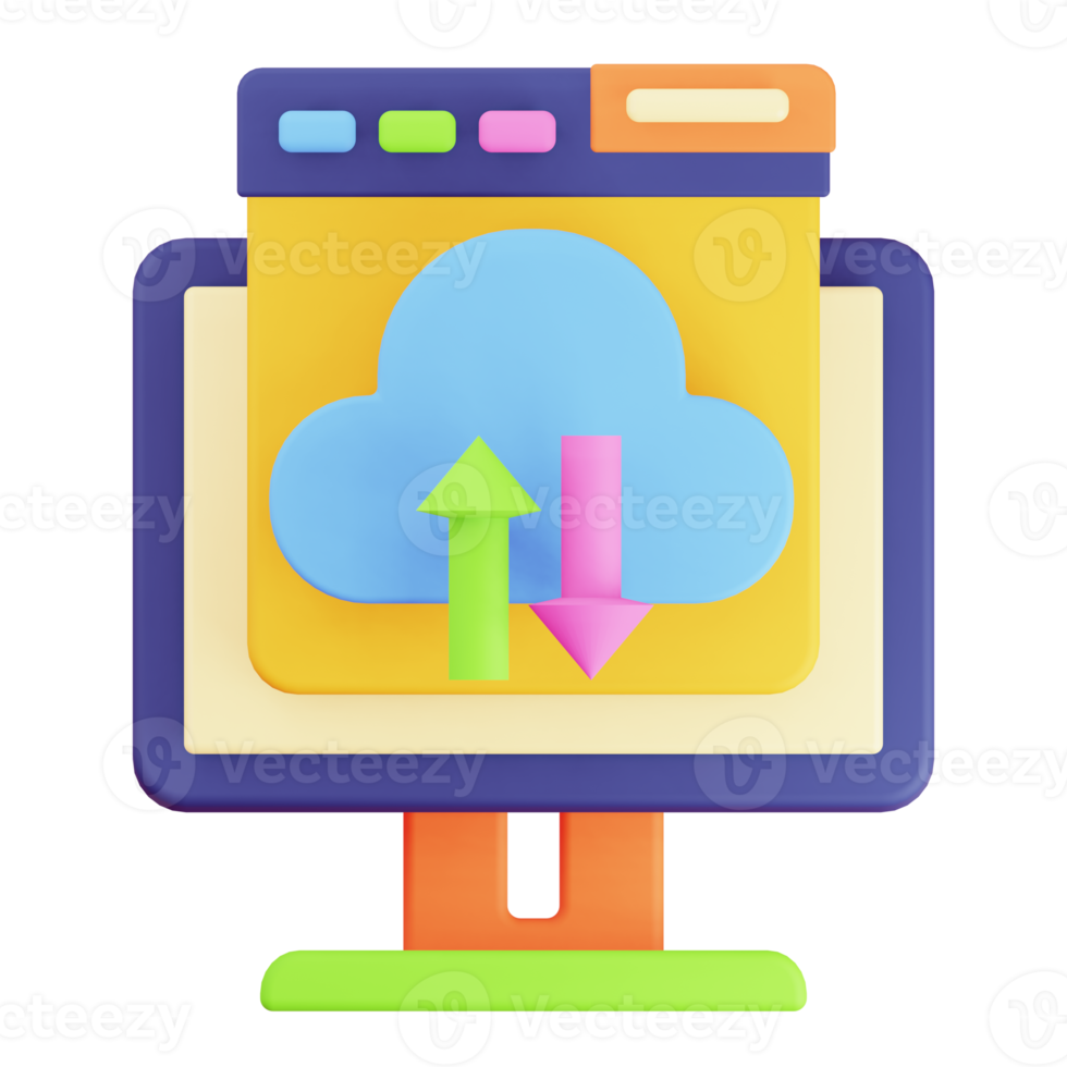 3D Render Monitor and Browser Data Transfer Icon png