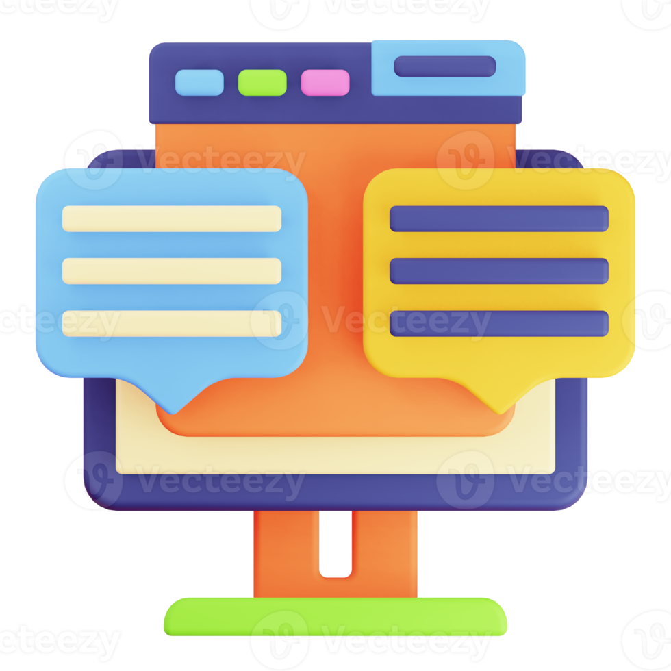 monitor de renderização 3D e ícone de mensagem do navegador png