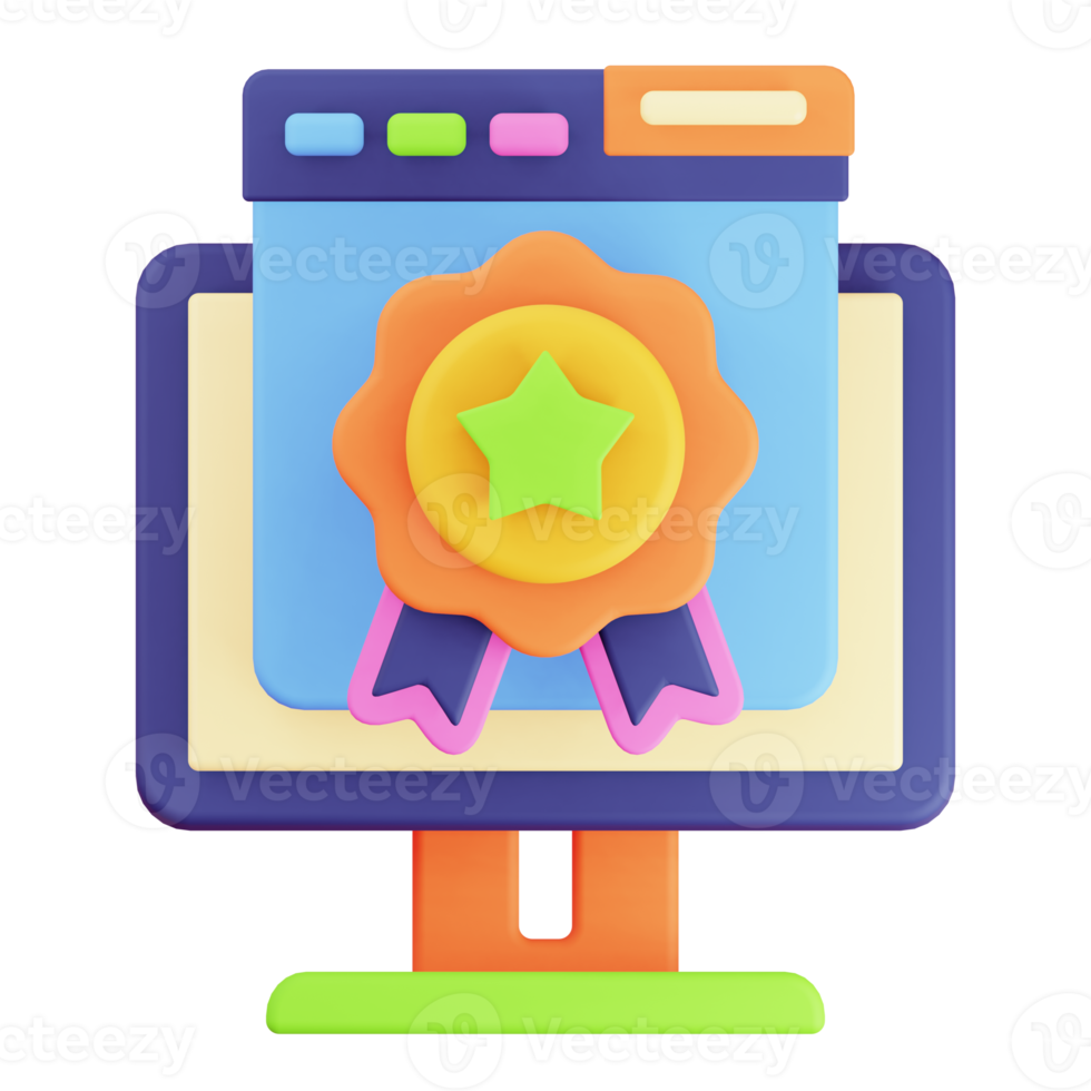 3D Render Monitor and Browser Emblem Badge Icon png