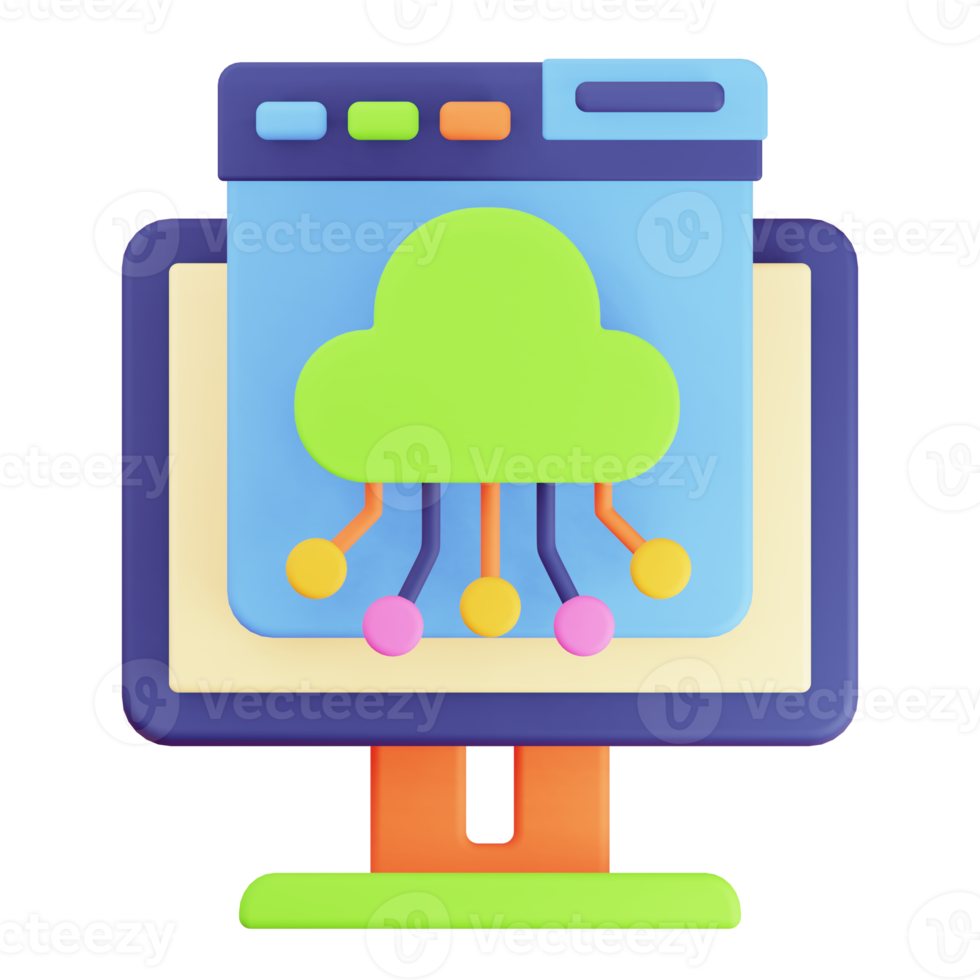 3D Render Monitor and Browser Cloud Computing Icon png