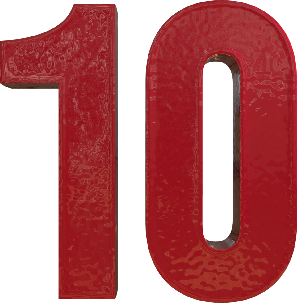 Red Number 10 3D Render png