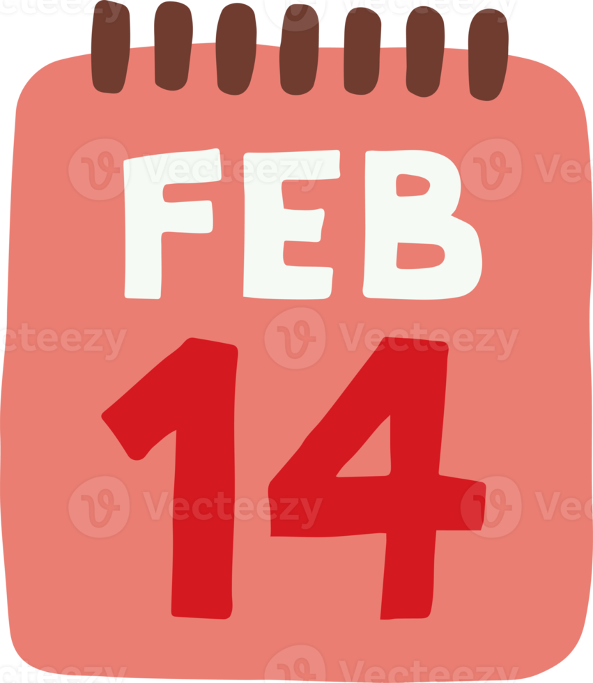 14 February date calendar hand drawn style for valentine day png