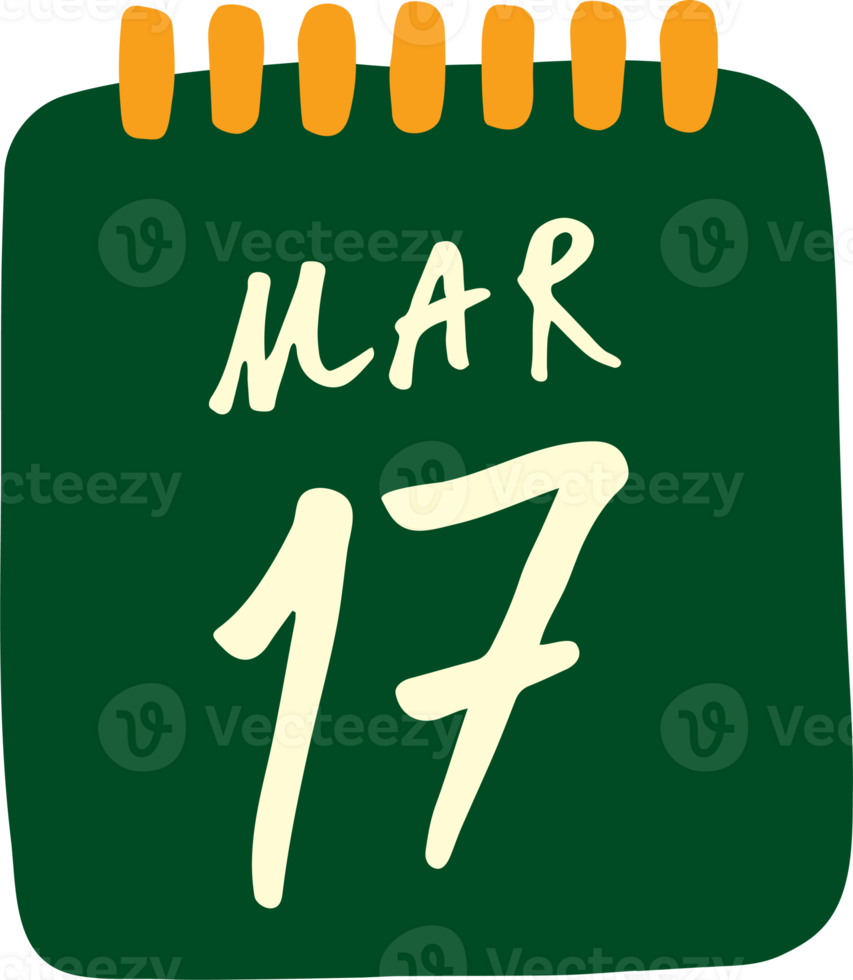 17 march date calendar hand drawn style for st. patrick's day png