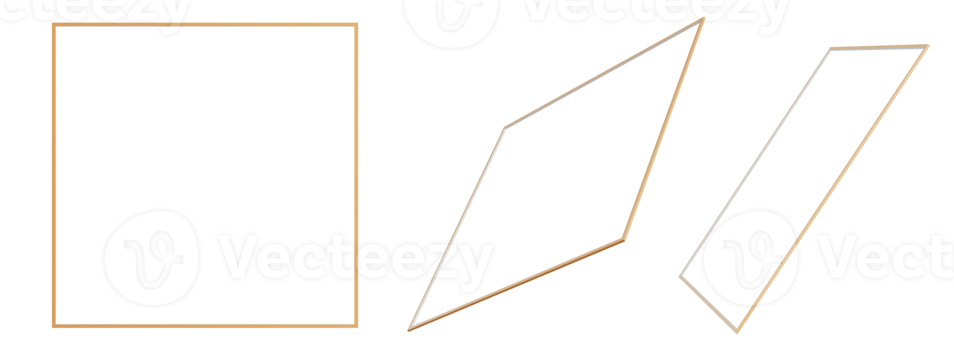 gyllene kvadrater på transparent bakgrund. skära ut design element. 3d tolkning. png