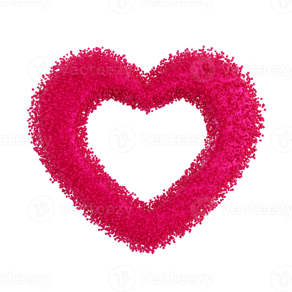 Pink heart with small glitter particles, on transparent background