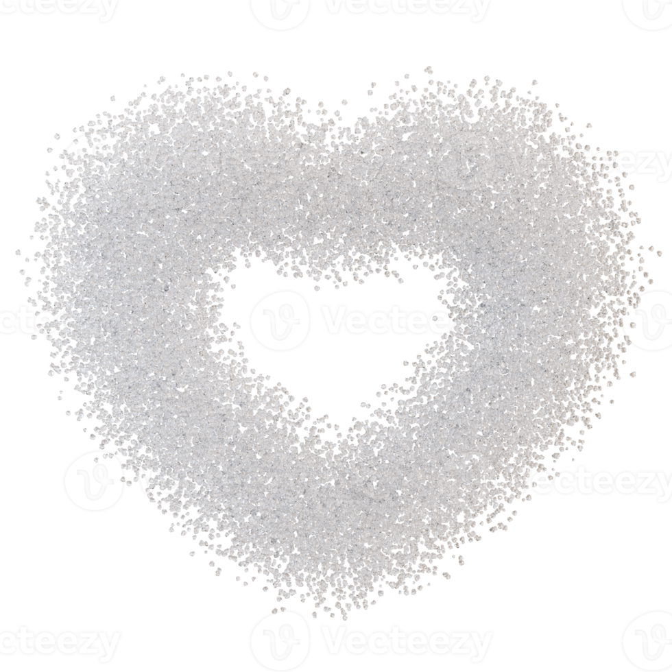 Heart with small white crystals, particles, on transparent background. Valentine's Day, Wedding. Cut out design element. 3D rendering. png