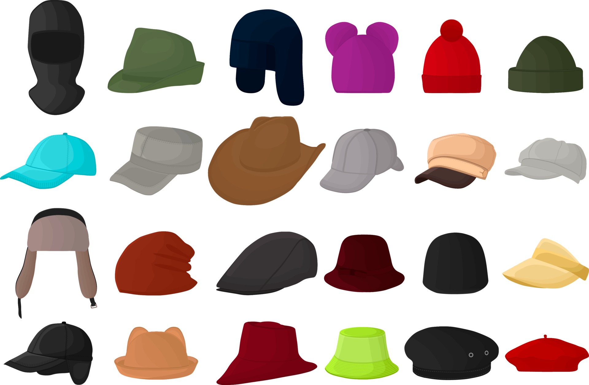 big kit different types hats, beautiful caps 18134645 PNG