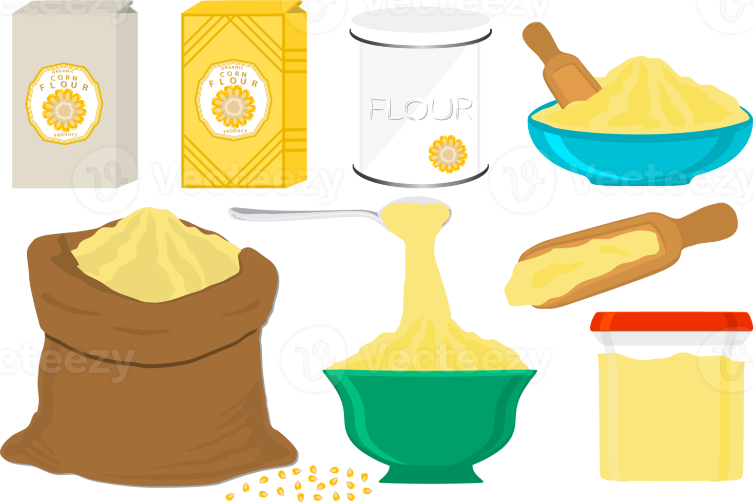 big set different types dishware filled corn flour 18134662 PNG