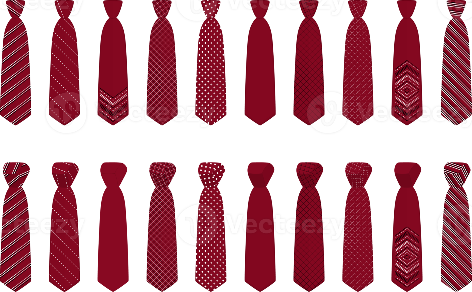 big set ties different types, neckties various size png