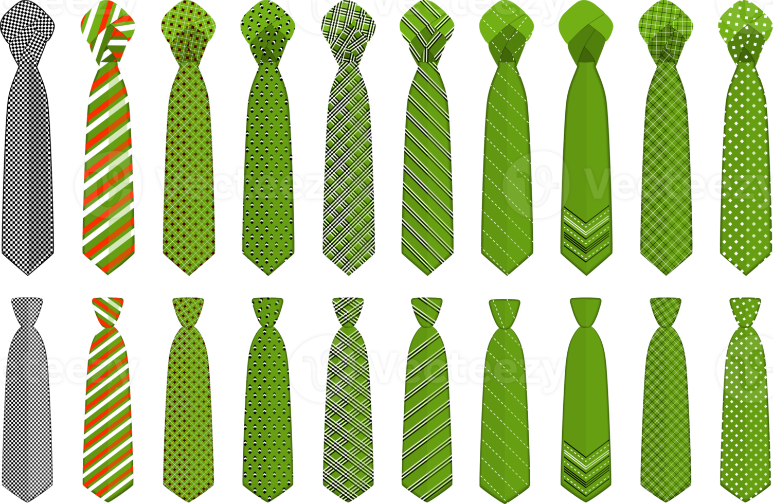 big set ties different types, neckties various size png