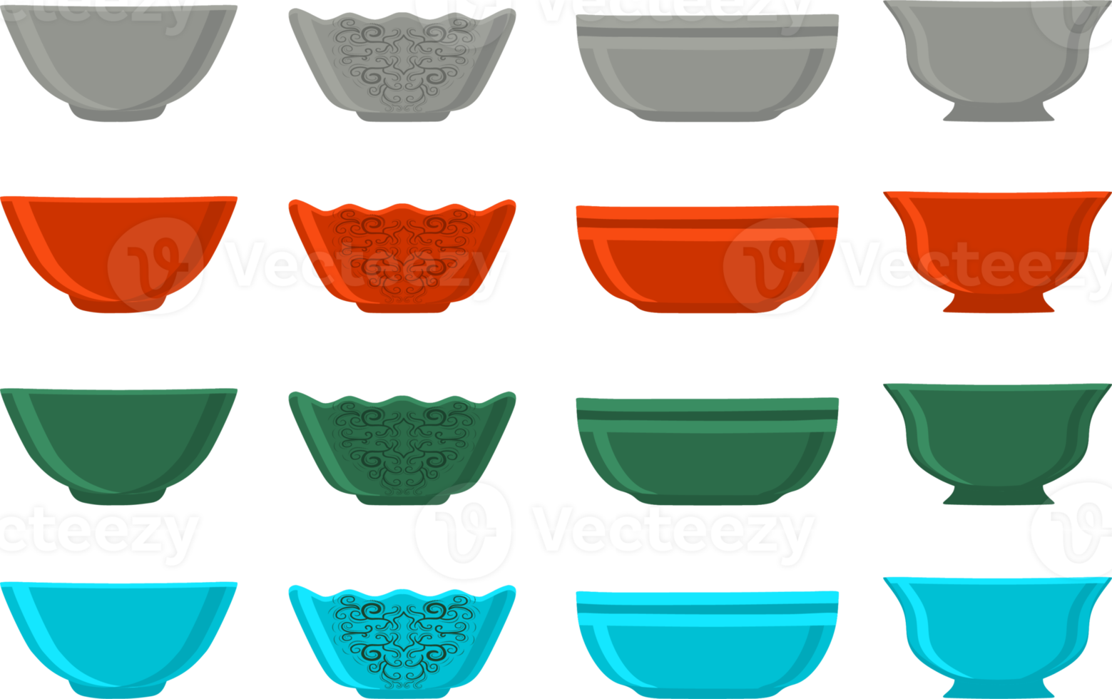 Set of empty glass soup bowls png