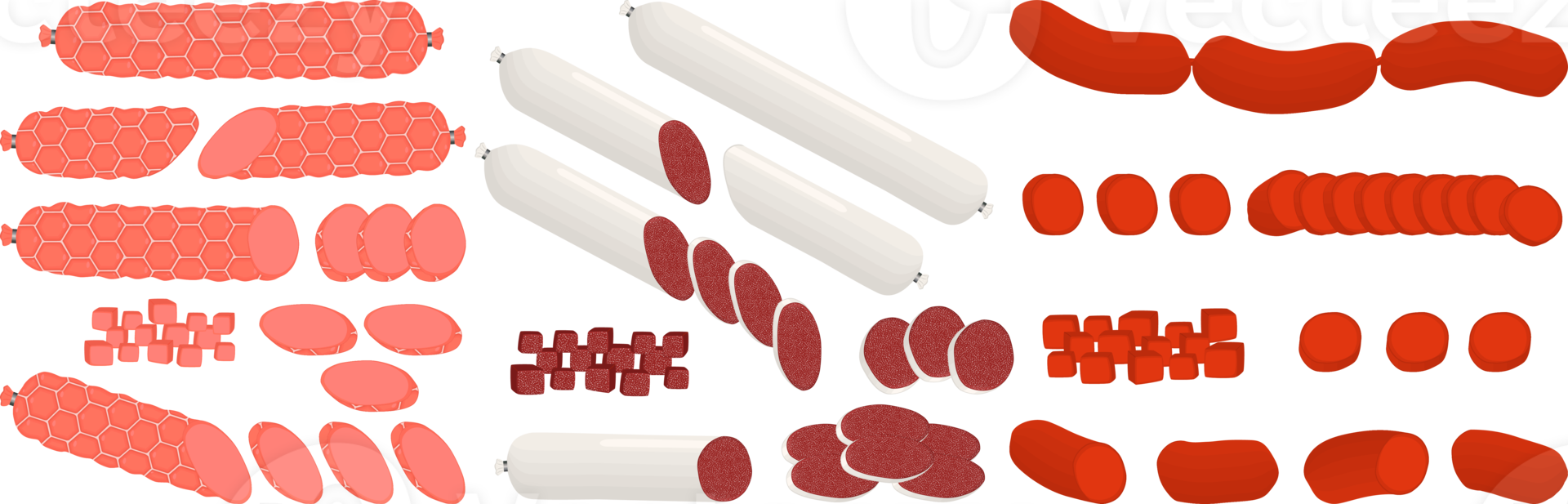 big set different types delicatessen meat sausages png